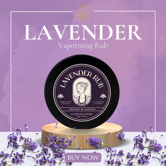 Natural lavender vapor balm with cocoa butter in relaxing self-care setup